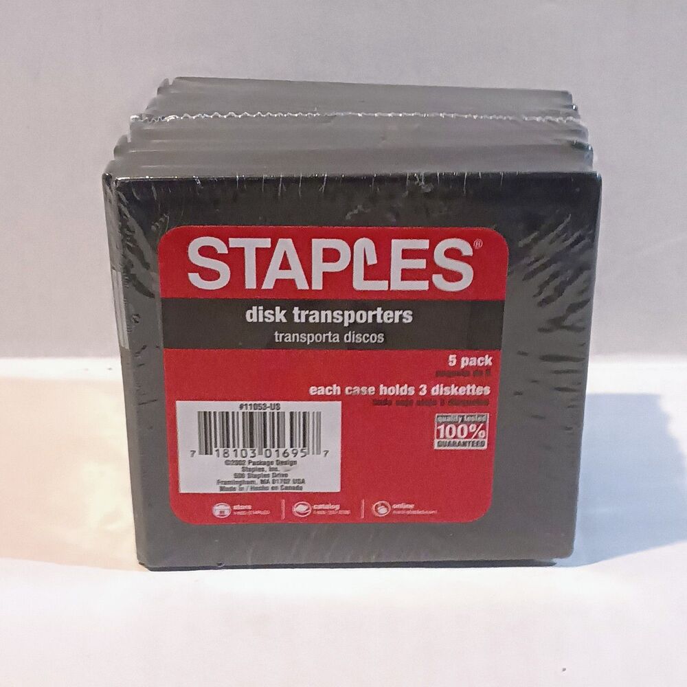 Vintage Staples Disk Transporters-5 Pack-Holds 15 Diskettes-2002-Plastic-NEW